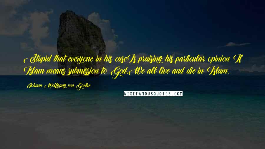 Johann Wolfgang Von Goethe Quotes: Stupid that everyone in his caseIs praising his particular opinion!If Islam means submission to God,We all live and die in Islam.