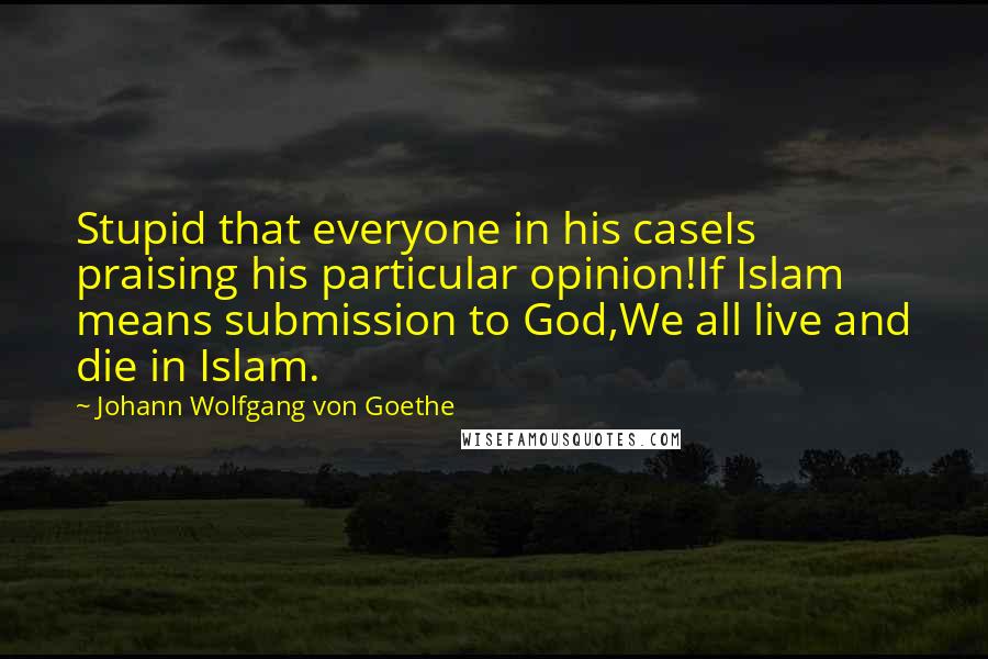 Johann Wolfgang Von Goethe Quotes: Stupid that everyone in his caseIs praising his particular opinion!If Islam means submission to God,We all live and die in Islam.