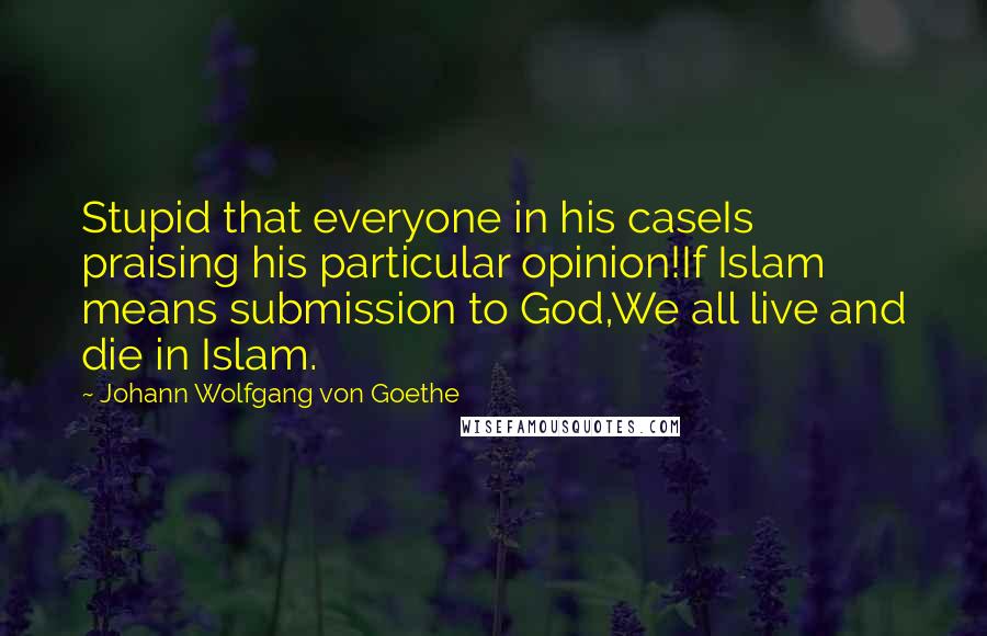 Johann Wolfgang Von Goethe Quotes: Stupid that everyone in his caseIs praising his particular opinion!If Islam means submission to God,We all live and die in Islam.