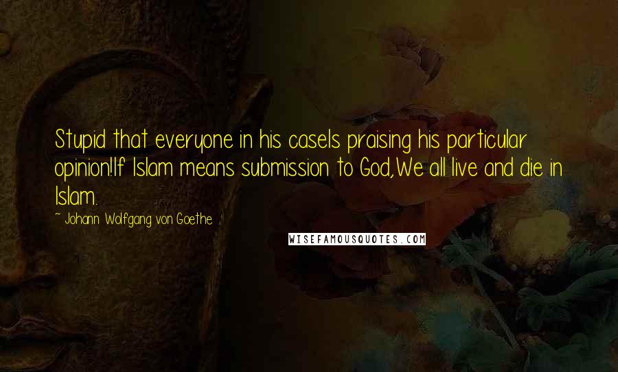 Johann Wolfgang Von Goethe Quotes: Stupid that everyone in his caseIs praising his particular opinion!If Islam means submission to God,We all live and die in Islam.