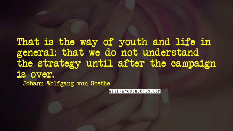 Johann Wolfgang Von Goethe Quotes: That is the way of youth and life in general: that we do not understand the strategy until after the campaign is over.