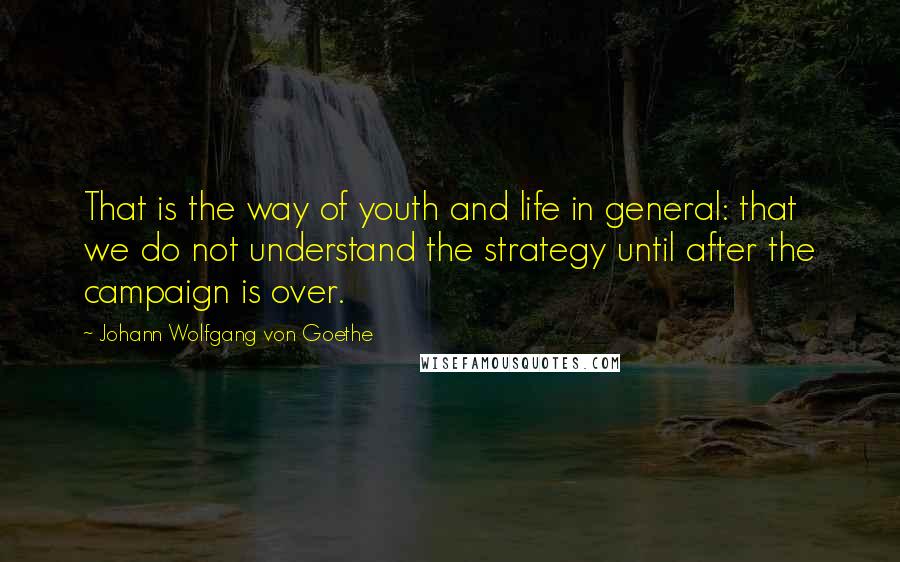 Johann Wolfgang Von Goethe Quotes: That is the way of youth and life in general: that we do not understand the strategy until after the campaign is over.