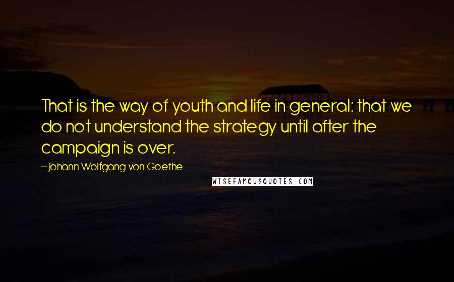 Johann Wolfgang Von Goethe Quotes: That is the way of youth and life in general: that we do not understand the strategy until after the campaign is over.