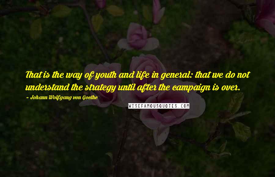 Johann Wolfgang Von Goethe Quotes: That is the way of youth and life in general: that we do not understand the strategy until after the campaign is over.