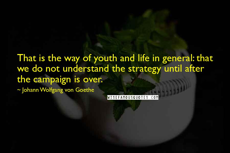 Johann Wolfgang Von Goethe Quotes: That is the way of youth and life in general: that we do not understand the strategy until after the campaign is over.