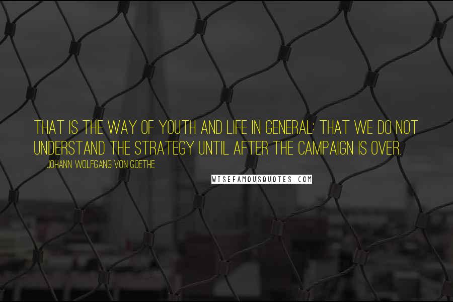 Johann Wolfgang Von Goethe Quotes: That is the way of youth and life in general: that we do not understand the strategy until after the campaign is over.