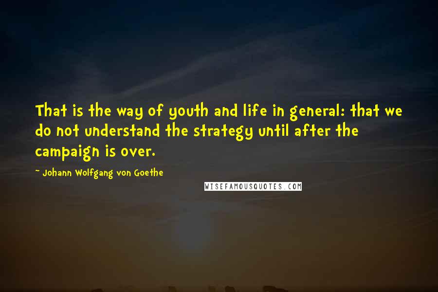 Johann Wolfgang Von Goethe Quotes: That is the way of youth and life in general: that we do not understand the strategy until after the campaign is over.