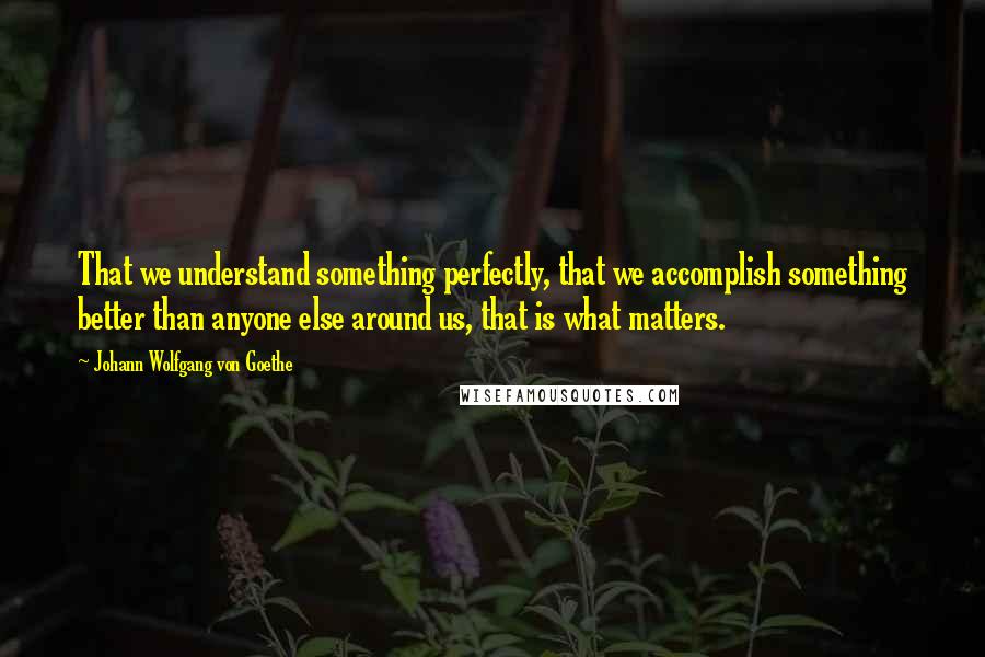 Johann Wolfgang Von Goethe Quotes: That we understand something perfectly, that we accomplish something better than anyone else around us, that is what matters.