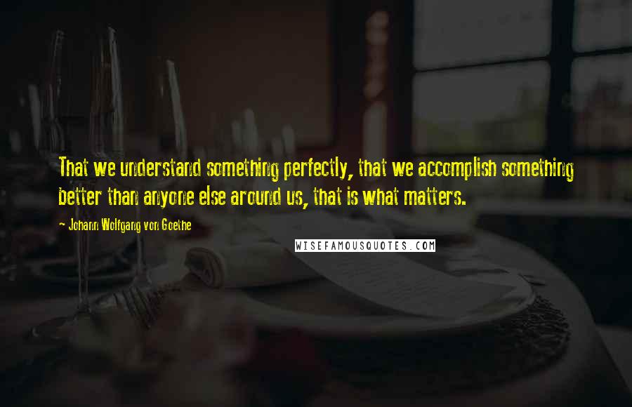 Johann Wolfgang Von Goethe Quotes: That we understand something perfectly, that we accomplish something better than anyone else around us, that is what matters.