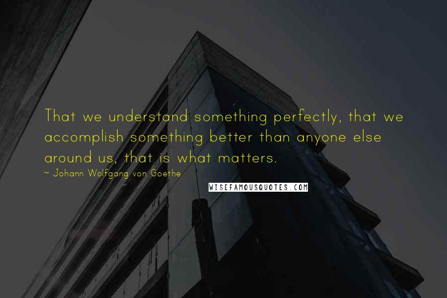 Johann Wolfgang Von Goethe Quotes: That we understand something perfectly, that we accomplish something better than anyone else around us, that is what matters.