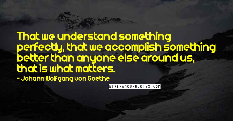 Johann Wolfgang Von Goethe Quotes: That we understand something perfectly, that we accomplish something better than anyone else around us, that is what matters.