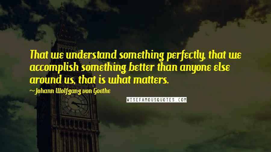 Johann Wolfgang Von Goethe Quotes: That we understand something perfectly, that we accomplish something better than anyone else around us, that is what matters.