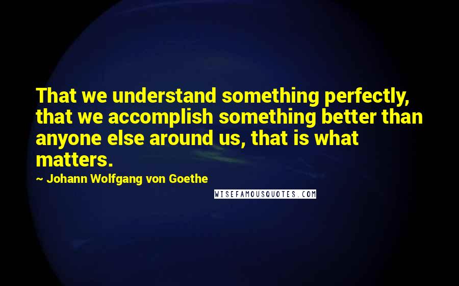Johann Wolfgang Von Goethe Quotes: That we understand something perfectly, that we accomplish something better than anyone else around us, that is what matters.
