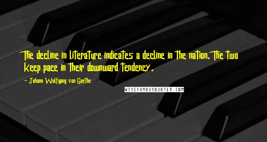 Johann Wolfgang Von Goethe Quotes: The decline in literature indicates a decline in the nation. The two keep pace in their downward tendency.