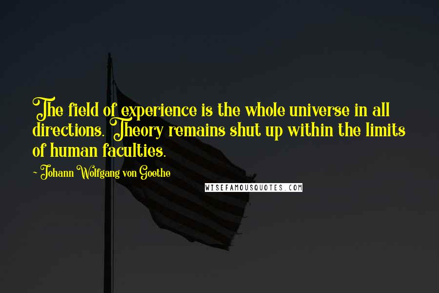 Johann Wolfgang Von Goethe Quotes: The field of experience is the whole universe in all directions. Theory remains shut up within the limits of human faculties.