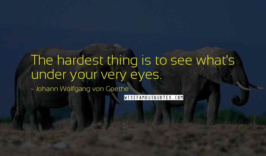 Johann Wolfgang Von Goethe Quotes: The hardest thing is to see what's under your very eyes.
