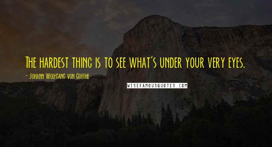 Johann Wolfgang Von Goethe Quotes: The hardest thing is to see what's under your very eyes.