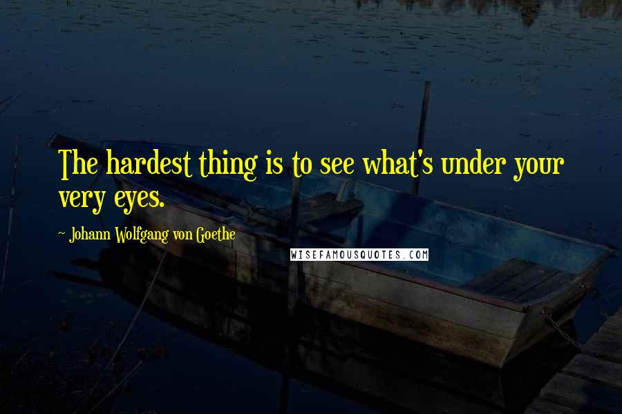 Johann Wolfgang Von Goethe Quotes: The hardest thing is to see what's under your very eyes.