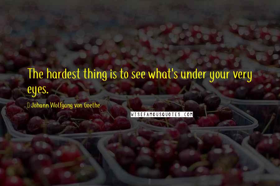 Johann Wolfgang Von Goethe Quotes: The hardest thing is to see what's under your very eyes.