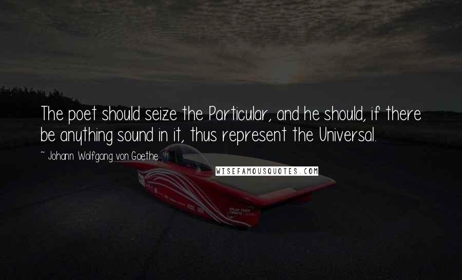 Johann Wolfgang Von Goethe Quotes: The poet should seize the Particular, and he should, if there be anything sound in it, thus represent the Universal.