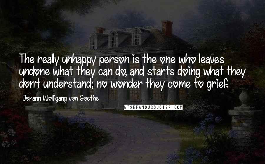 Johann Wolfgang Von Goethe Quotes: The really unhappy person is the one who leaves undone what they can do, and starts doing what they don't understand; no wonder they come to grief.