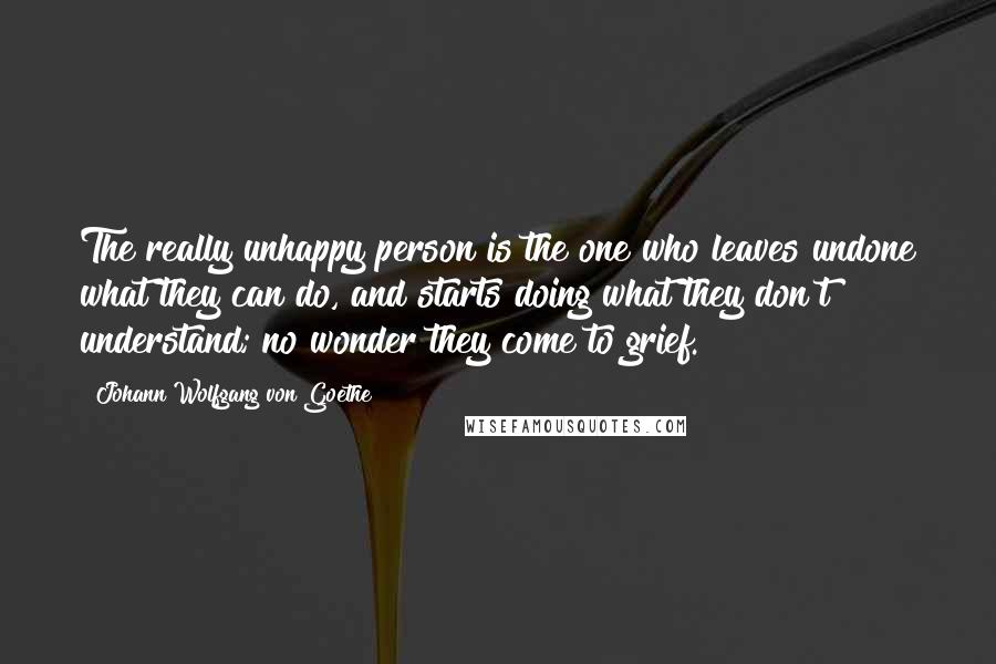 Johann Wolfgang Von Goethe Quotes: The really unhappy person is the one who leaves undone what they can do, and starts doing what they don't understand; no wonder they come to grief.