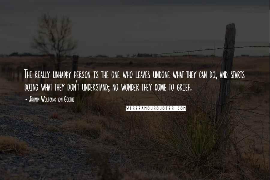 Johann Wolfgang Von Goethe Quotes: The really unhappy person is the one who leaves undone what they can do, and starts doing what they don't understand; no wonder they come to grief.