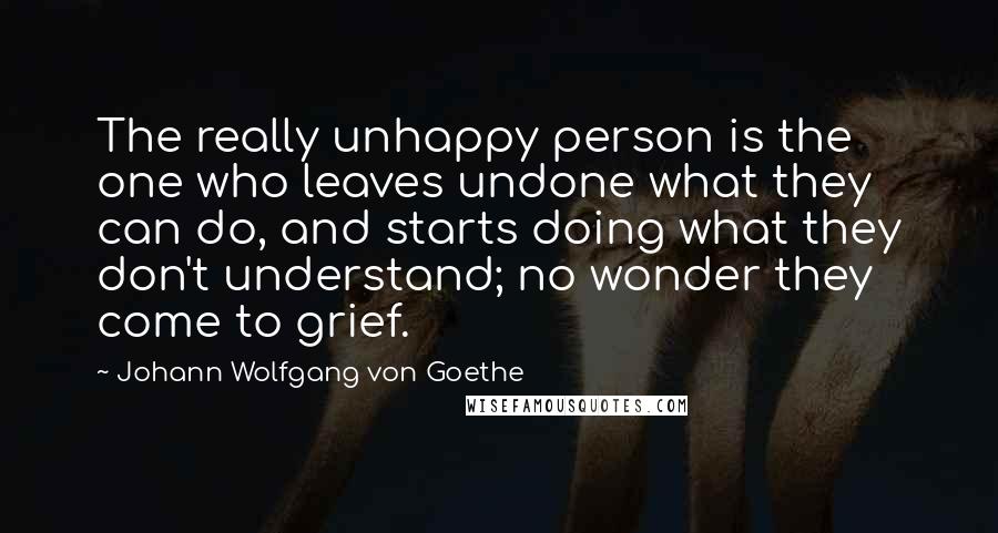 Johann Wolfgang Von Goethe Quotes: The really unhappy person is the one who leaves undone what they can do, and starts doing what they don't understand; no wonder they come to grief.
