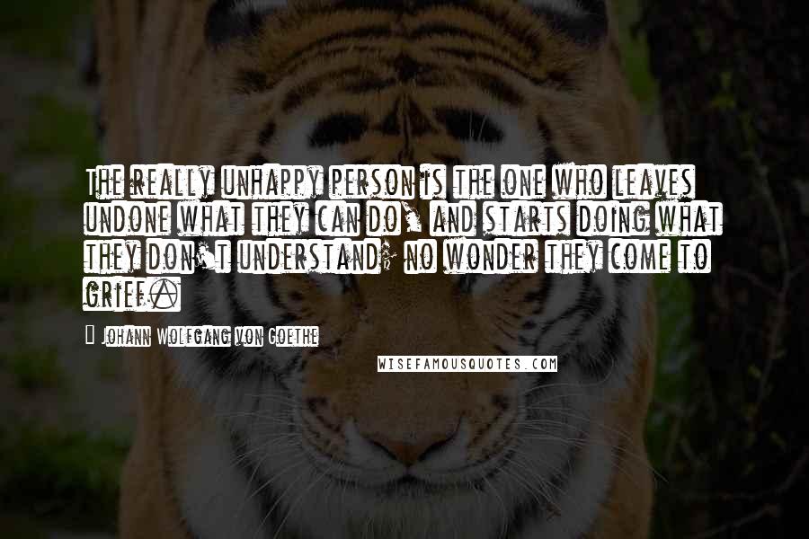 Johann Wolfgang Von Goethe Quotes: The really unhappy person is the one who leaves undone what they can do, and starts doing what they don't understand; no wonder they come to grief.