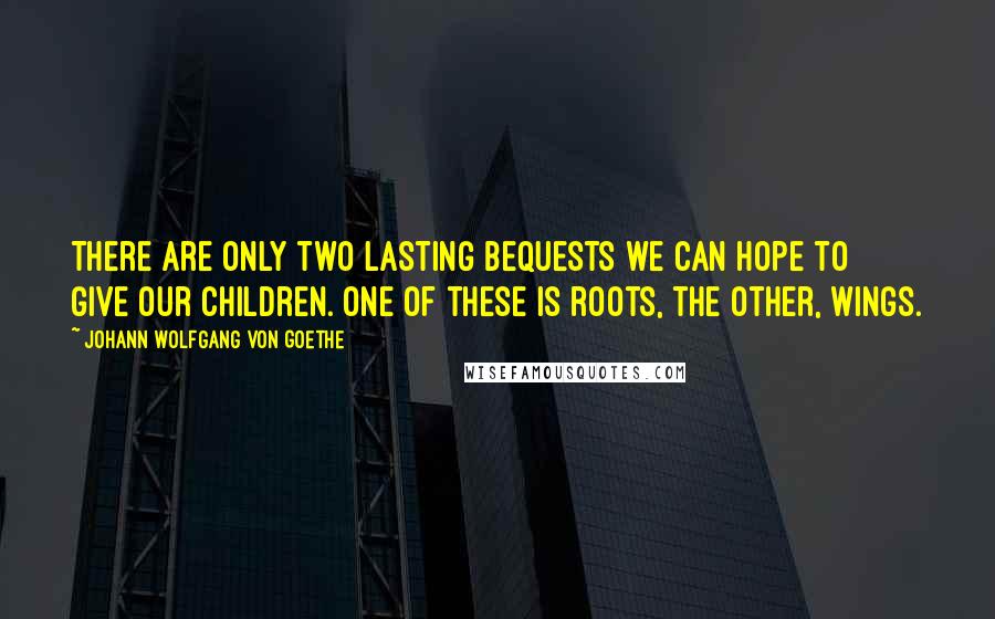 Johann Wolfgang Von Goethe Quotes: There are only two lasting bequests we can hope to give our children. One of these is roots, the other, wings.