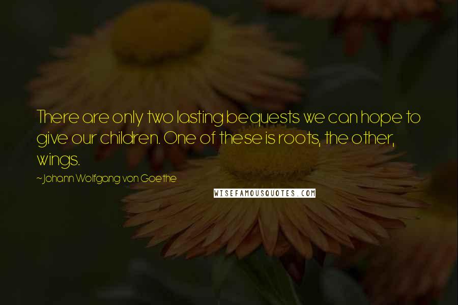 Johann Wolfgang Von Goethe Quotes: There are only two lasting bequests we can hope to give our children. One of these is roots, the other, wings.