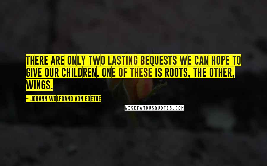 Johann Wolfgang Von Goethe Quotes: There are only two lasting bequests we can hope to give our children. One of these is roots, the other, wings.