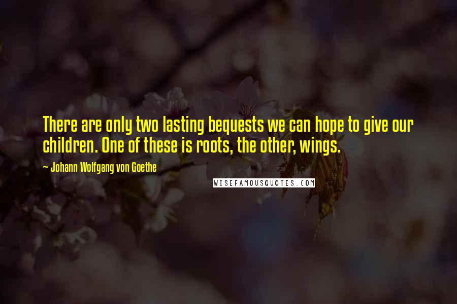 Johann Wolfgang Von Goethe Quotes: There are only two lasting bequests we can hope to give our children. One of these is roots, the other, wings.