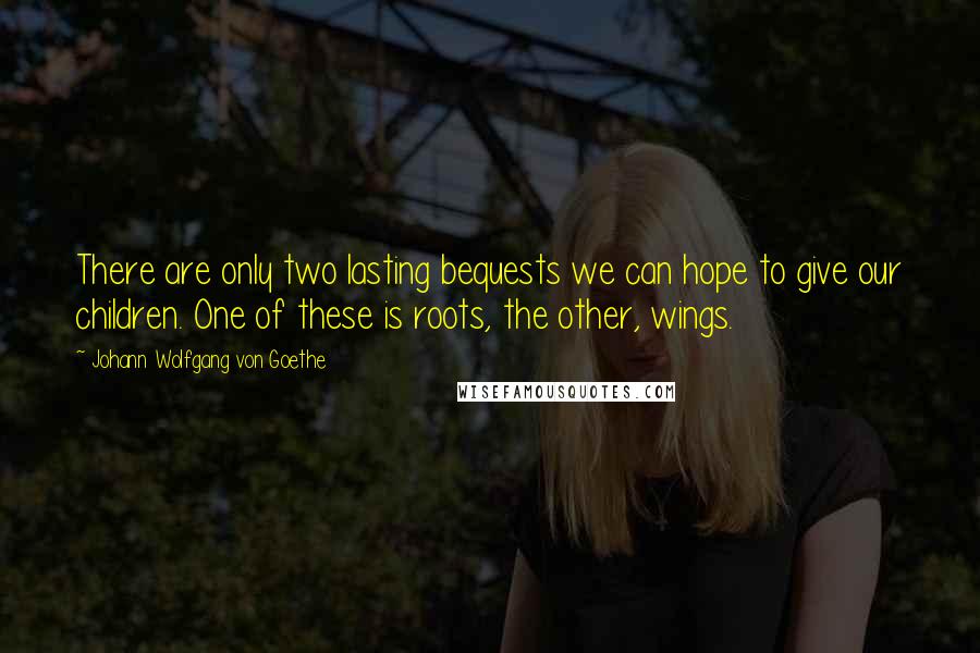 Johann Wolfgang Von Goethe Quotes: There are only two lasting bequests we can hope to give our children. One of these is roots, the other, wings.