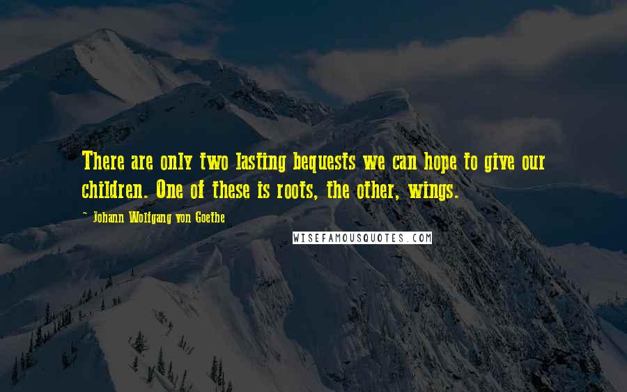 Johann Wolfgang Von Goethe Quotes: There are only two lasting bequests we can hope to give our children. One of these is roots, the other, wings.