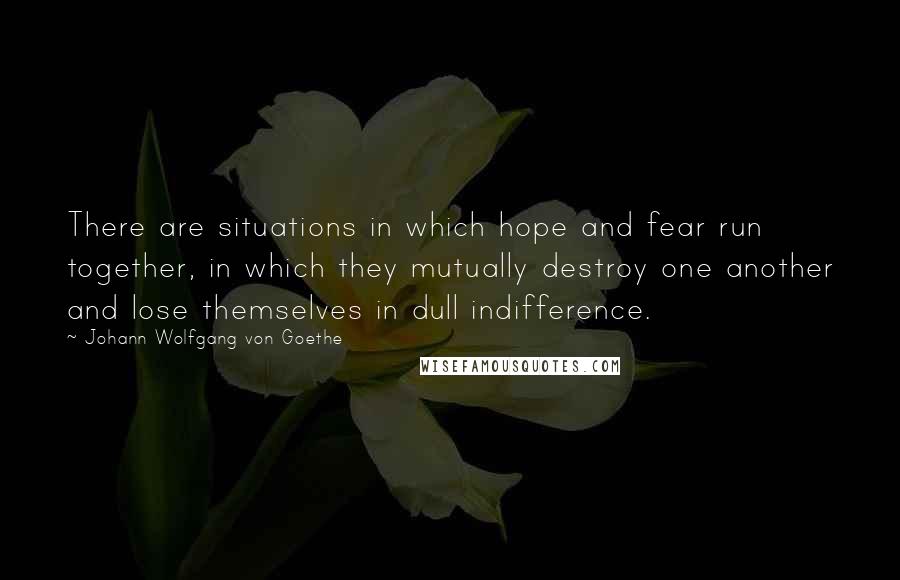 Johann Wolfgang Von Goethe Quotes: There are situations in which hope and fear run together, in which they mutually destroy one another and lose themselves in dull indifference.