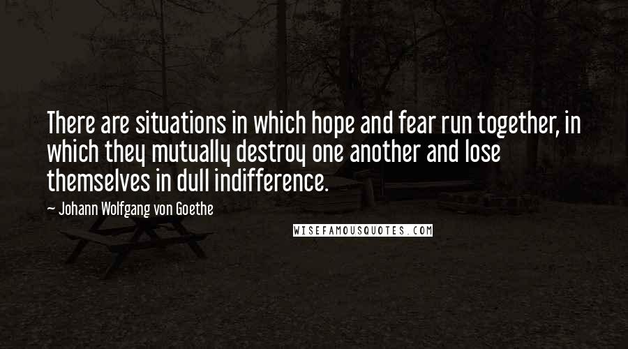 Johann Wolfgang Von Goethe Quotes: There are situations in which hope and fear run together, in which they mutually destroy one another and lose themselves in dull indifference.