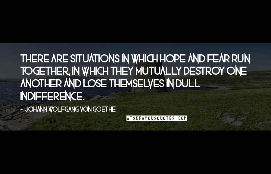 Johann Wolfgang Von Goethe Quotes: There are situations in which hope and fear run together, in which they mutually destroy one another and lose themselves in dull indifference.