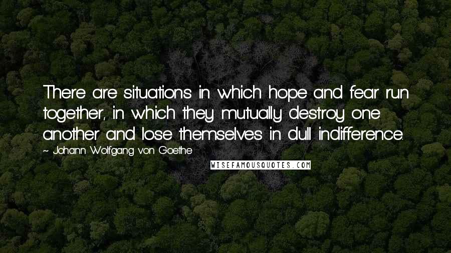 Johann Wolfgang Von Goethe Quotes: There are situations in which hope and fear run together, in which they mutually destroy one another and lose themselves in dull indifference.