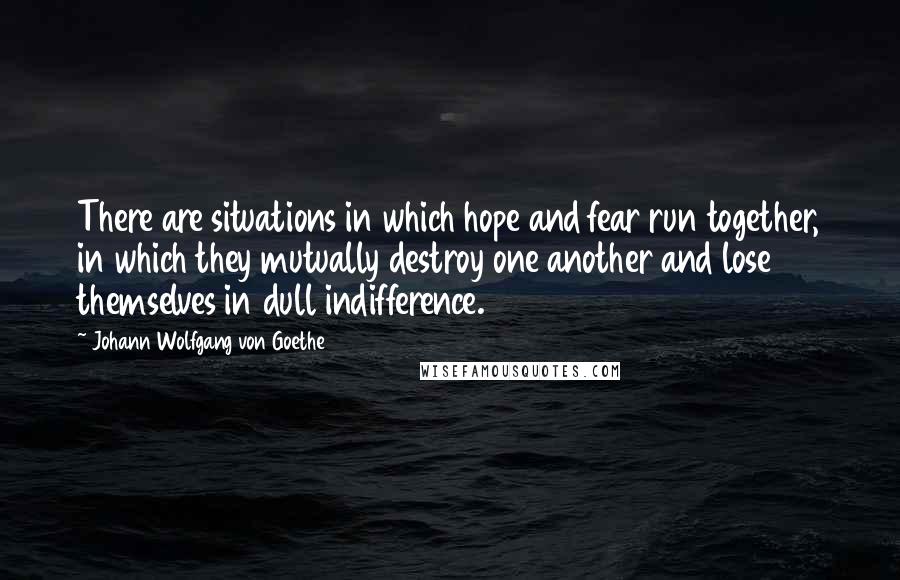 Johann Wolfgang Von Goethe Quotes: There are situations in which hope and fear run together, in which they mutually destroy one another and lose themselves in dull indifference.