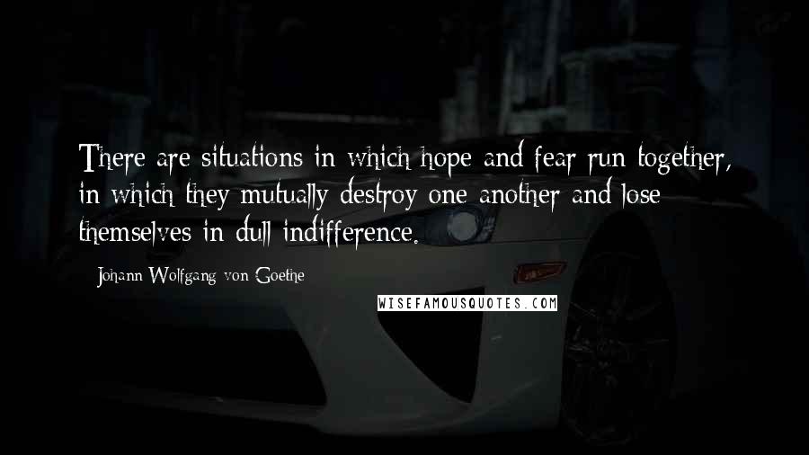 Johann Wolfgang Von Goethe Quotes: There are situations in which hope and fear run together, in which they mutually destroy one another and lose themselves in dull indifference.