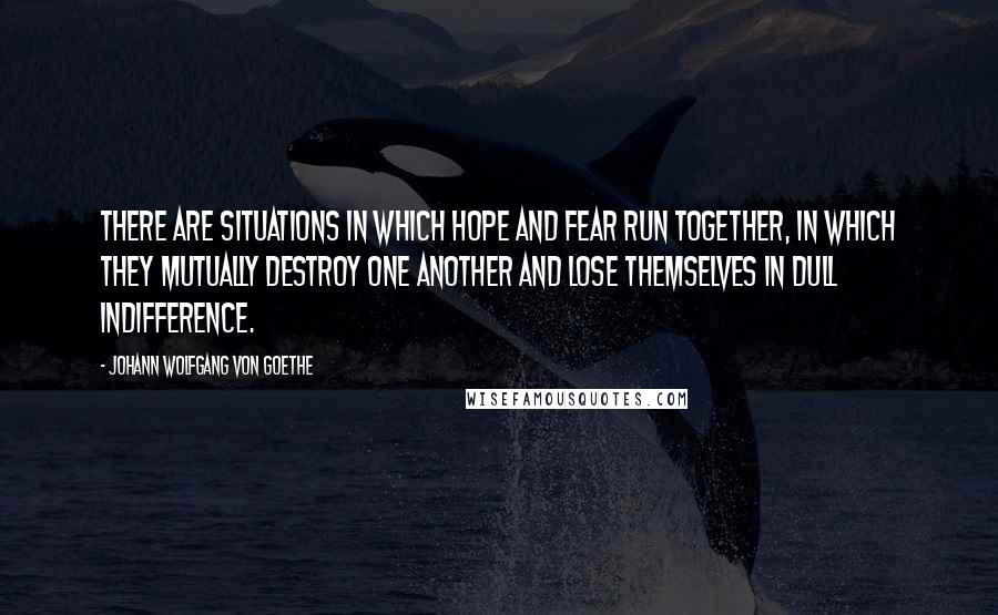 Johann Wolfgang Von Goethe Quotes: There are situations in which hope and fear run together, in which they mutually destroy one another and lose themselves in dull indifference.