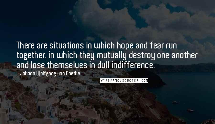 Johann Wolfgang Von Goethe Quotes: There are situations in which hope and fear run together, in which they mutually destroy one another and lose themselves in dull indifference.