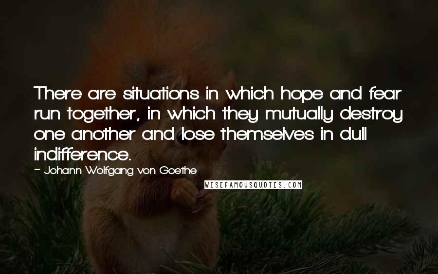 Johann Wolfgang Von Goethe Quotes: There are situations in which hope and fear run together, in which they mutually destroy one another and lose themselves in dull indifference.