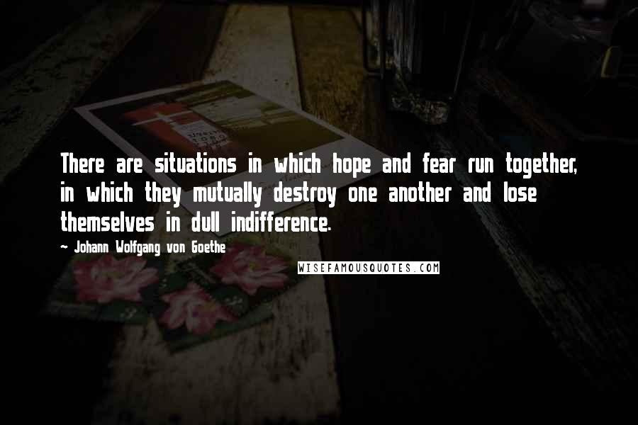 Johann Wolfgang Von Goethe Quotes: There are situations in which hope and fear run together, in which they mutually destroy one another and lose themselves in dull indifference.