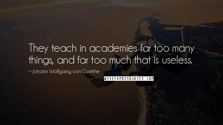 Johann Wolfgang Von Goethe Quotes: They teach in academies far too many things, and far too much that is useless.