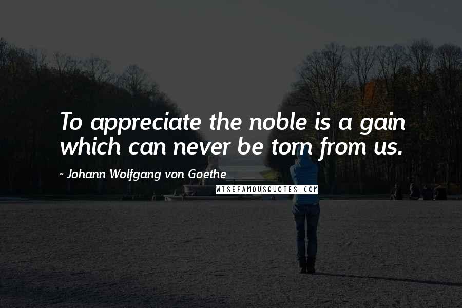 Johann Wolfgang Von Goethe Quotes: To appreciate the noble is a gain which can never be torn from us.