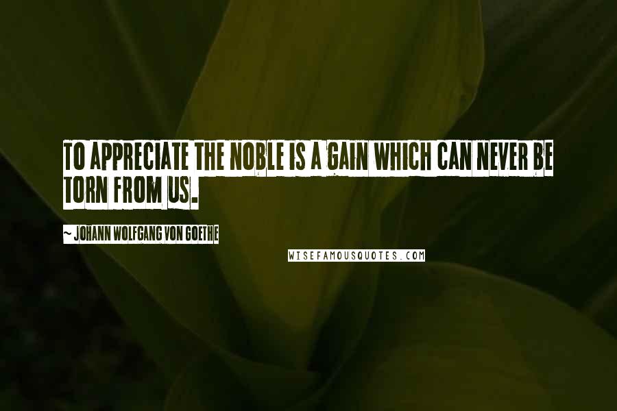 Johann Wolfgang Von Goethe Quotes: To appreciate the noble is a gain which can never be torn from us.