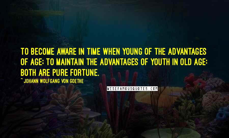 Johann Wolfgang Von Goethe Quotes: To become aware in time when young of the advantages of age; to maintain the advantages of youth in old age: both are pure fortune.