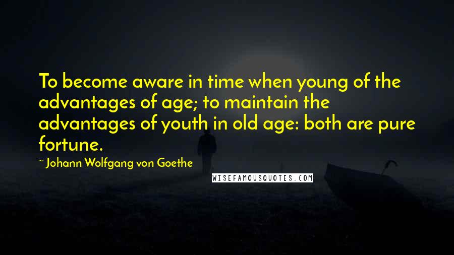 Johann Wolfgang Von Goethe Quotes: To become aware in time when young of the advantages of age; to maintain the advantages of youth in old age: both are pure fortune.